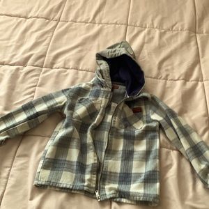 Toddlers plaid, long sleeve shirt with hood. Size 3T.